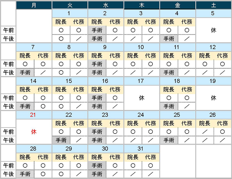 2025年7月診療カレンダー