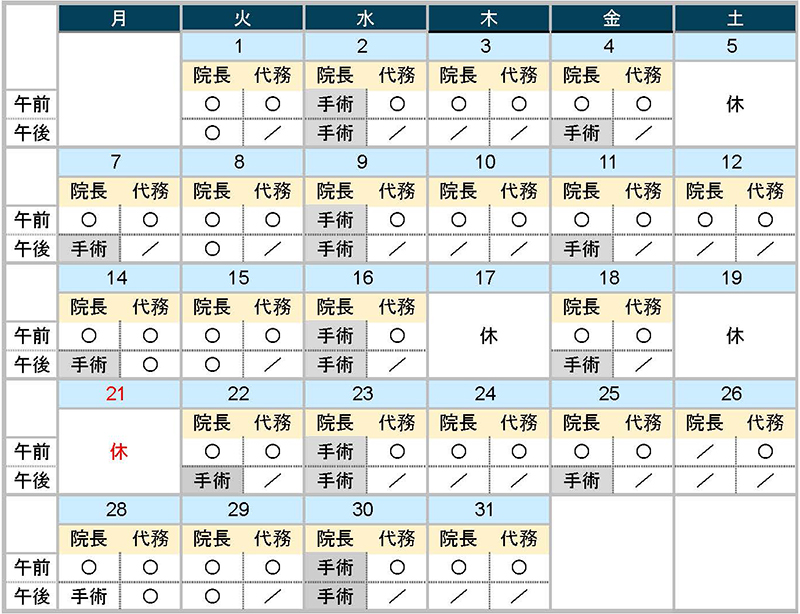 2025年7月診療カレンダー